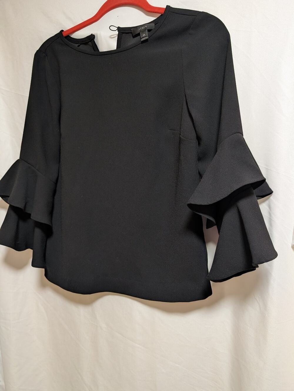 J.crew Black Ruffle Tiered Sleeve Blouse Top Women's Size 00 Keyhole Back